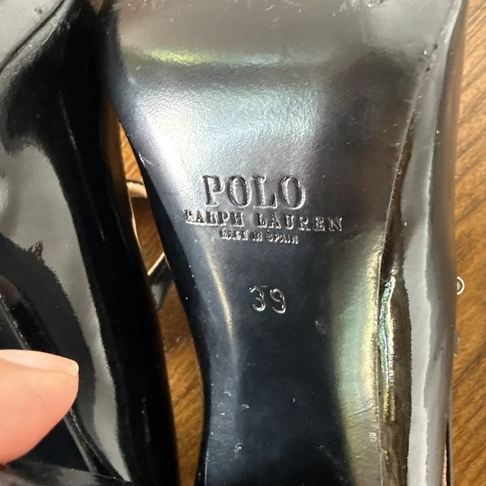 Polo Ralph Lauren Emerson Patent Leather Mary Jane Pumps Black Size 39 US 8.5
